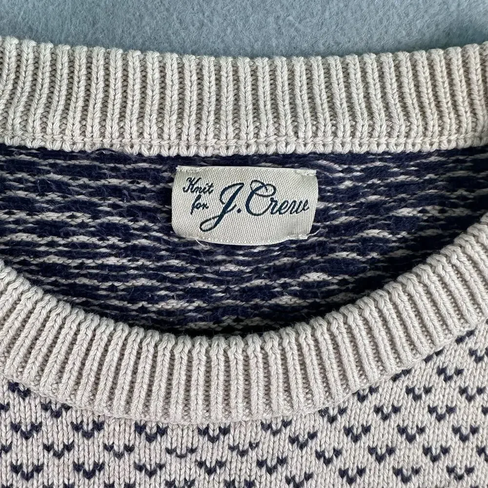 J. Crew Men's Large Heritage 100% Cotton Bird's-Eye Stitch Off White & Blue